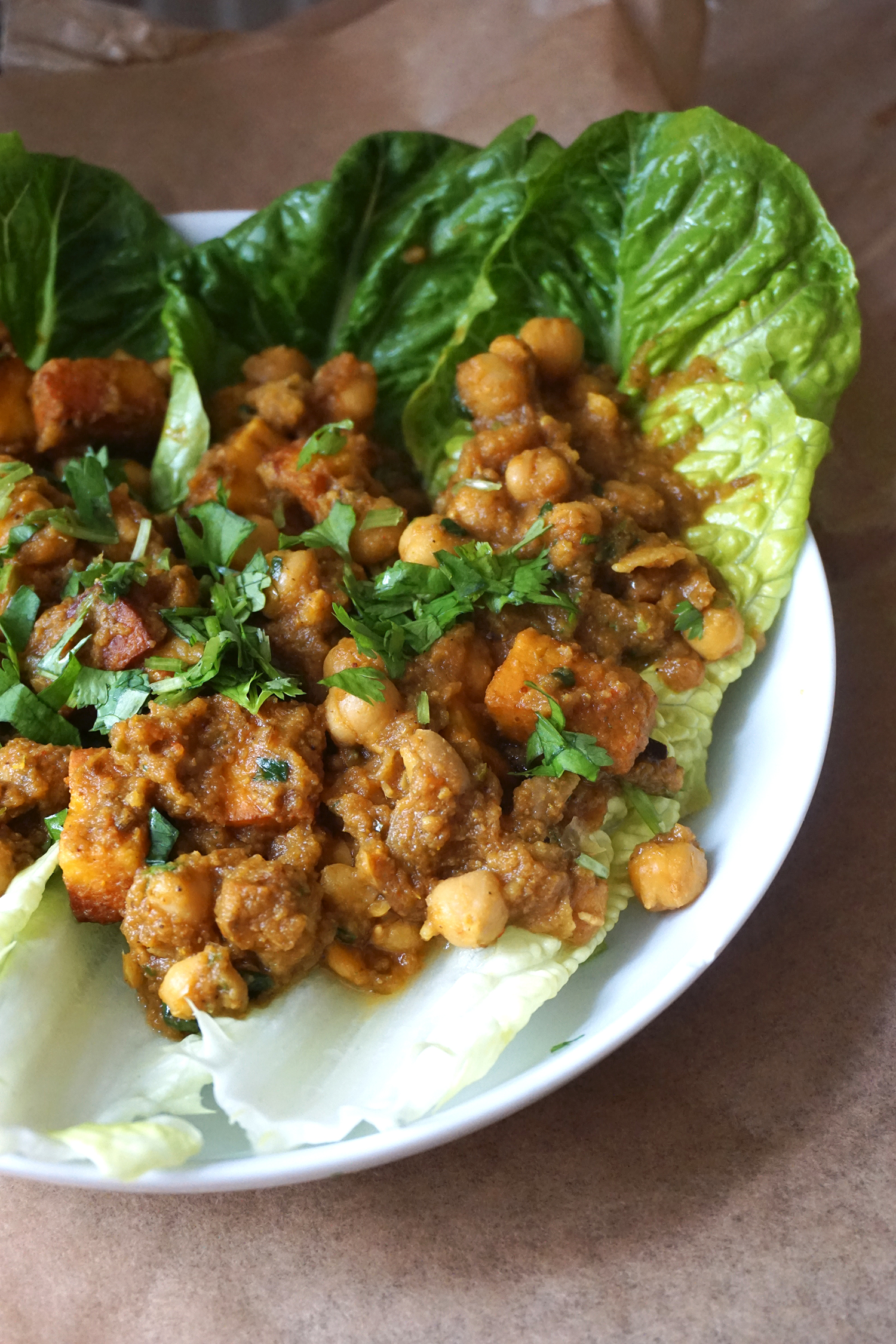 Paneer chana masala lettuce wraps - gluten free vegetarian chickpea curry with added paneer