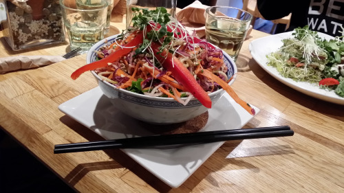 Gluten free raw vegan pad Thai salad from Crudessence in Montreal