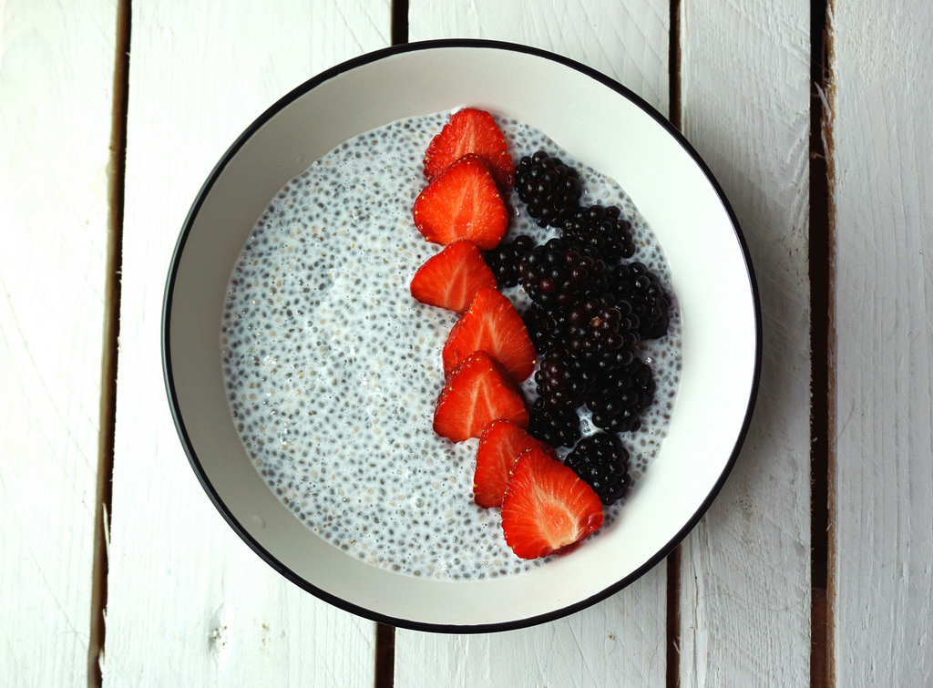 Chia pudding with strawberries and blackberries