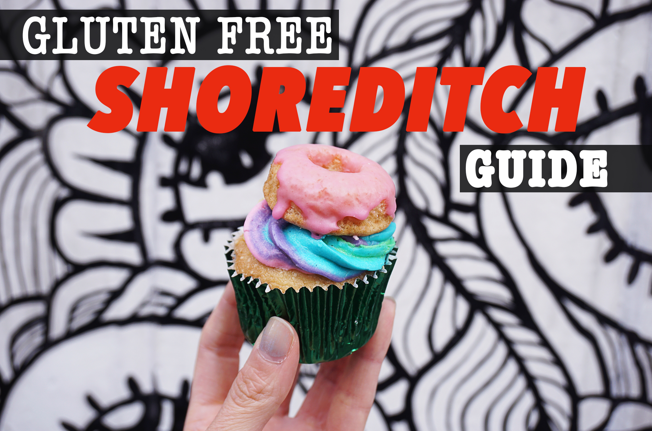 Gluten free cupcake with colourful icing and a mini doughnut on top from Vida Bakery in Shoreditch | Gluten free Shoreditch guide | Gluten free London | Hoxton | Liverpool Street | Spitalfield | Old Street | East London | a gluten free Shoredtich guide by Kimi Eats Gluten Free