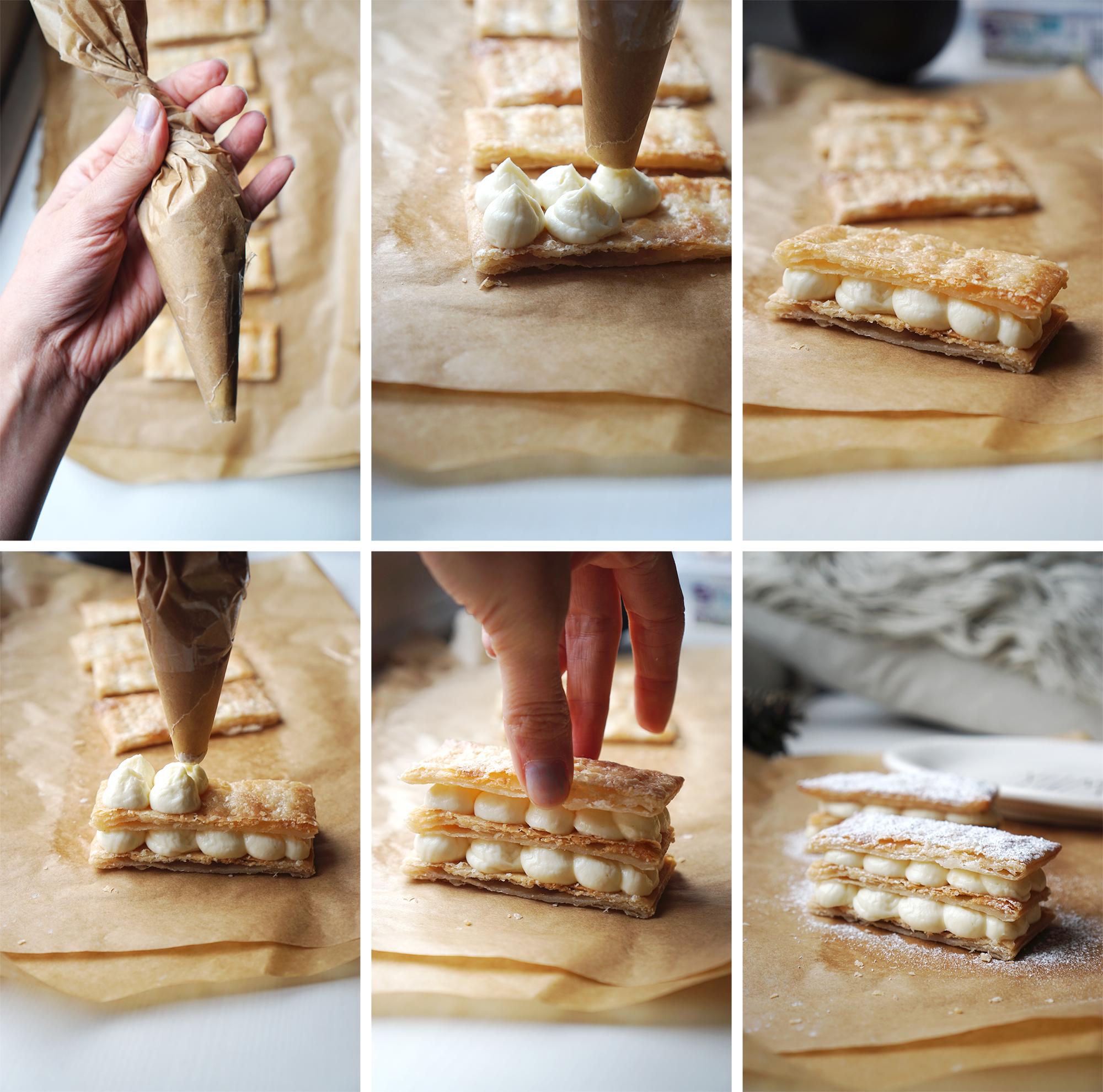 How to make cream cheese mille feuille with Jus Rol gluten free puff pastry / piping the sweetened cream cheese