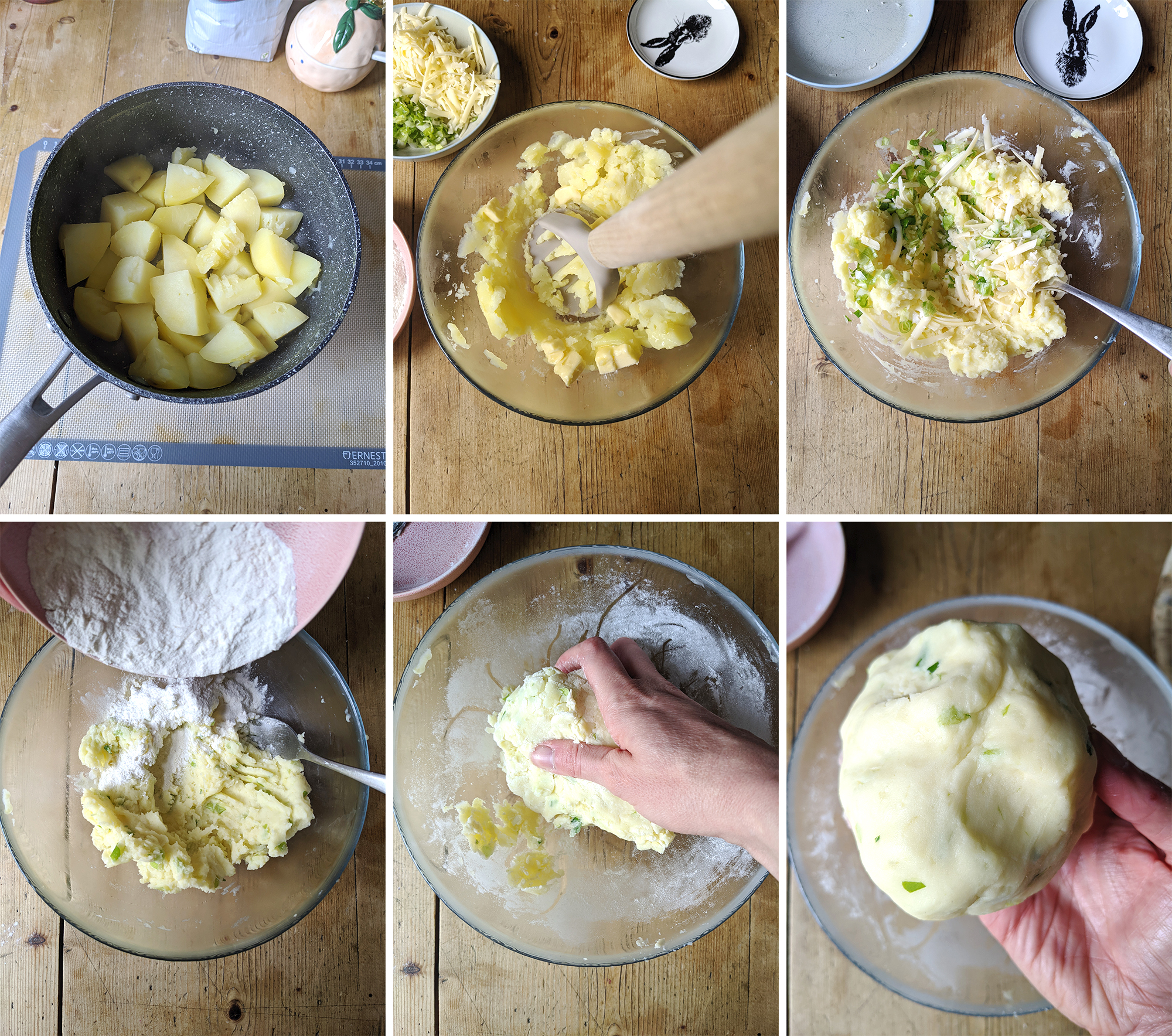 Step by step process of making potato scones