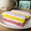 Mr Kipling's style gluten free angel slices / pink and yellow layered cake with vanilla buttercream and fondant icing